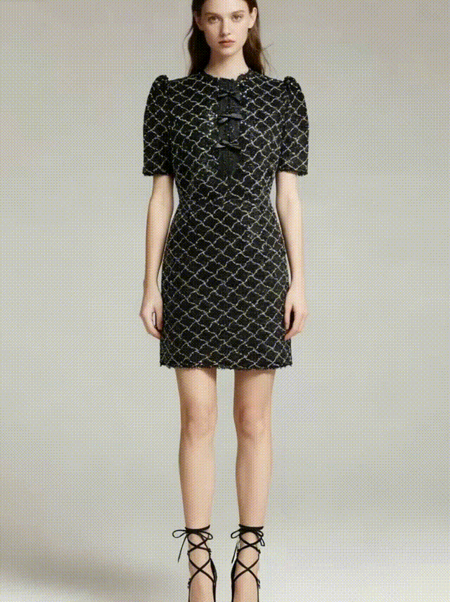  Black Quilted Sequin Mini Dress - S01105000028