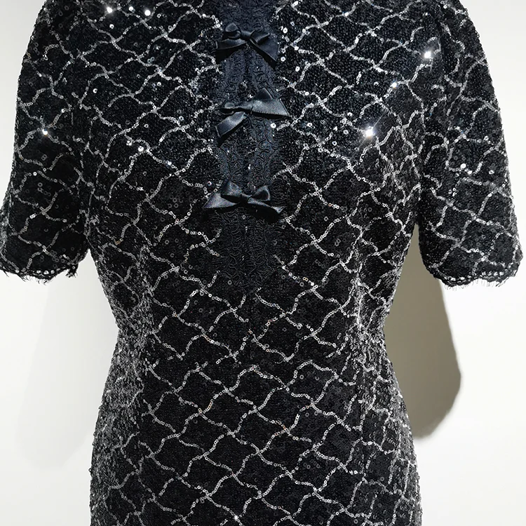  Black Quilted Sequin Mini Dress - S01105000028
