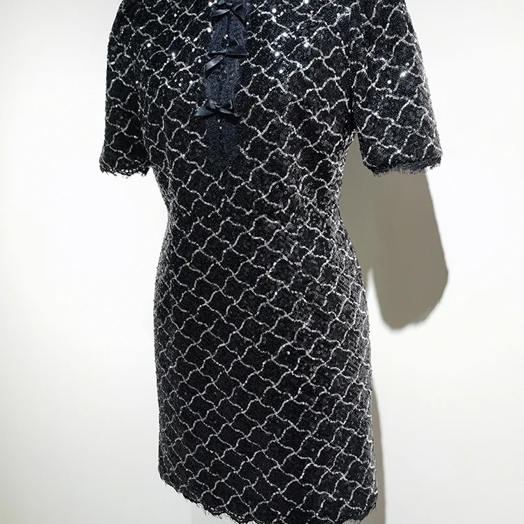  Black Quilted Sequin Mini Dress - S01105000028