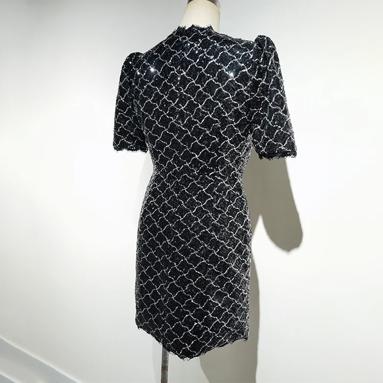  Black Quilted Sequin Mini Dress - S01105000028