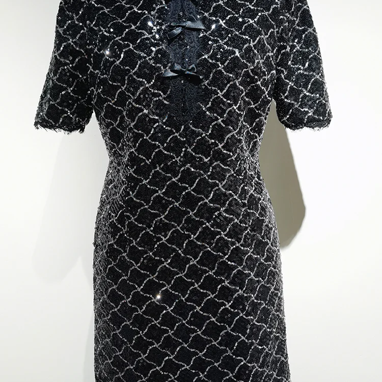  Black Quilted Sequin Mini Dress - S01105000028