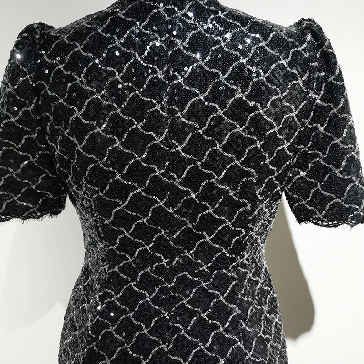  Black Quilted Sequin Mini Dress - S01105000028