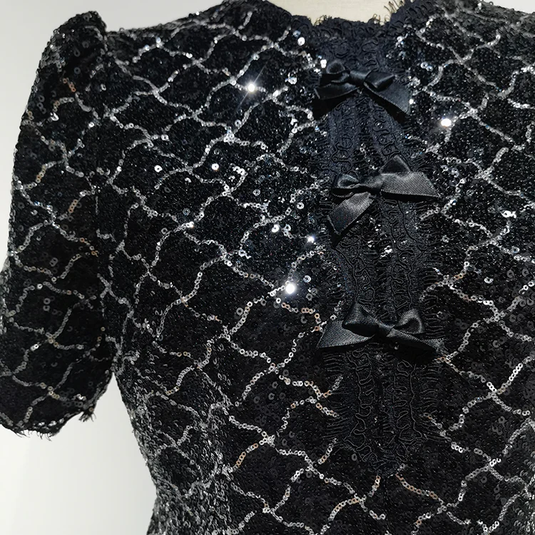  Black Quilted Sequin Mini Dress - S01105000028