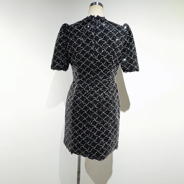  Black Quilted Sequin Mini Dress - S01105000028
