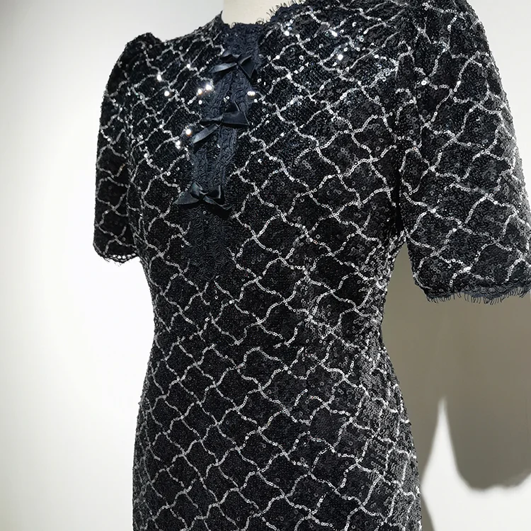  Black Quilted Sequin Mini Dress - S01105000028