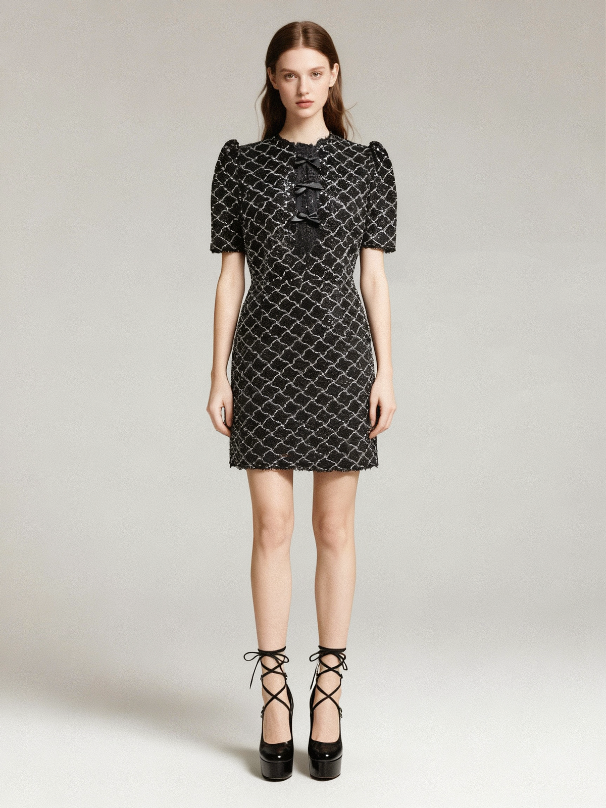  Black Quilted Sequin Mini Dress - S01105000028