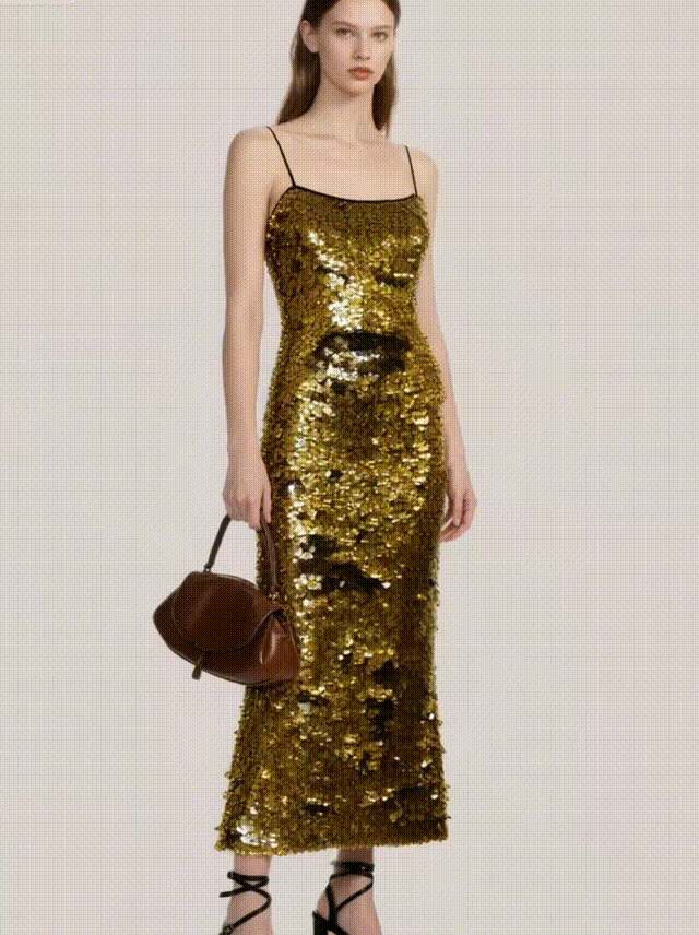 Gold Printed Sequin Maxi Dress - S01105000029
