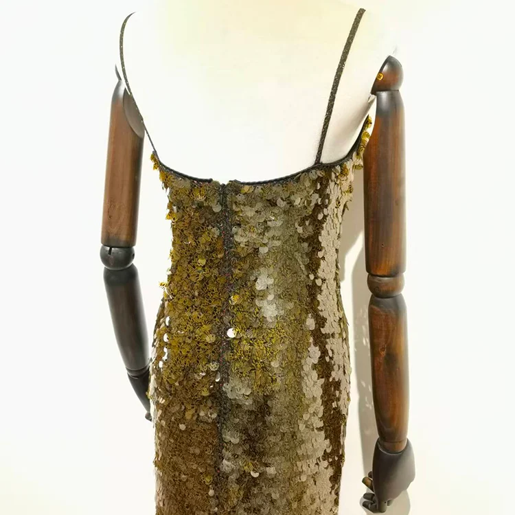 Gold Printed Sequin Maxi Dress - S01105000029