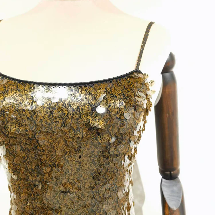 Gold Printed Sequin Maxi Dress - S01105000029