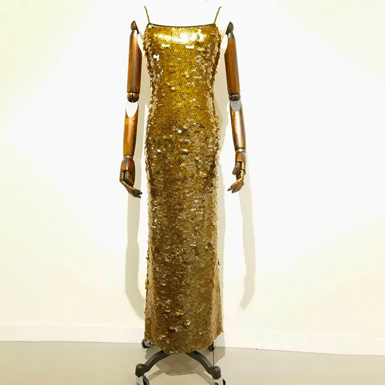 Gold Printed Sequin Maxi Dress - S01105000029