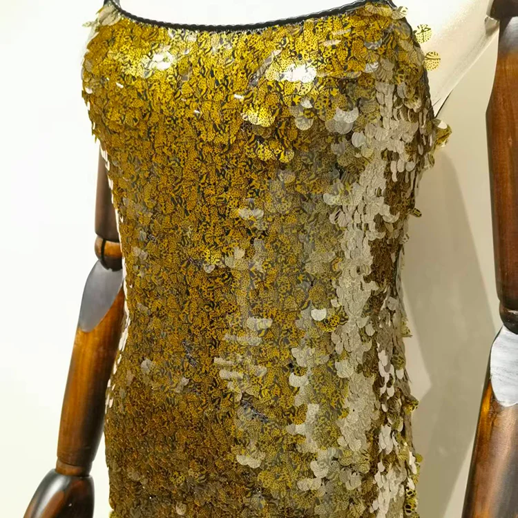 Gold Printed Sequin Maxi Dress - S01105000029