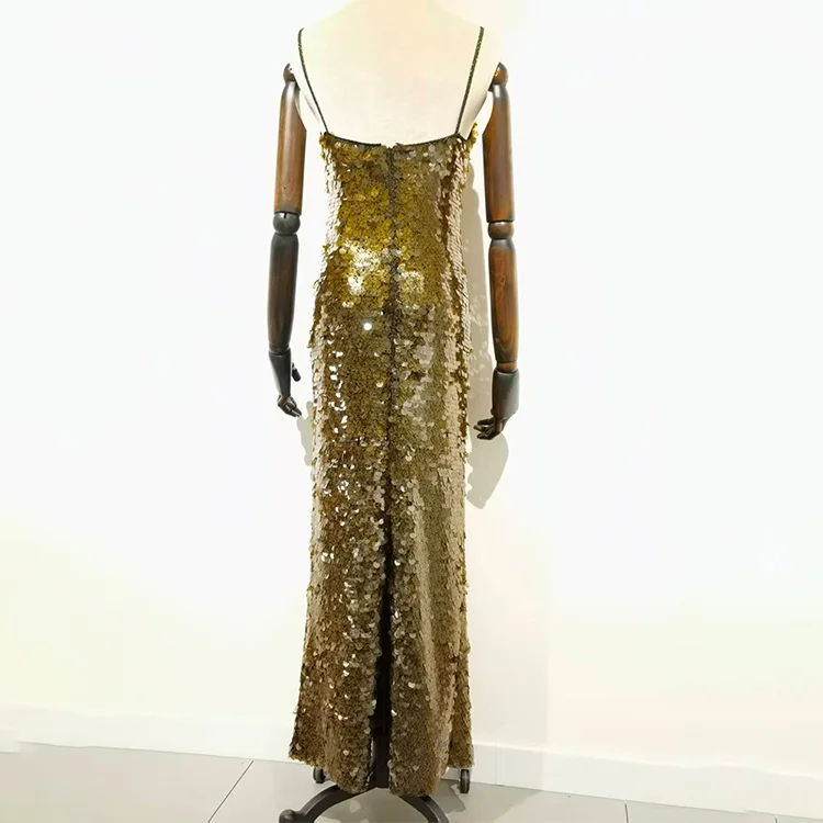 Gold Printed Sequin Maxi Dress - S01105000029