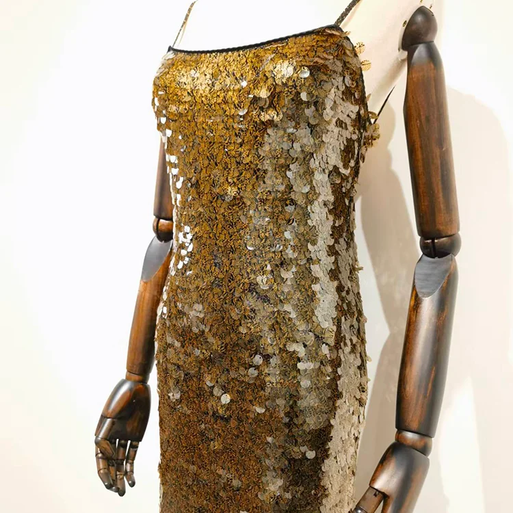 Gold Printed Sequin Maxi Dress - S01105000029