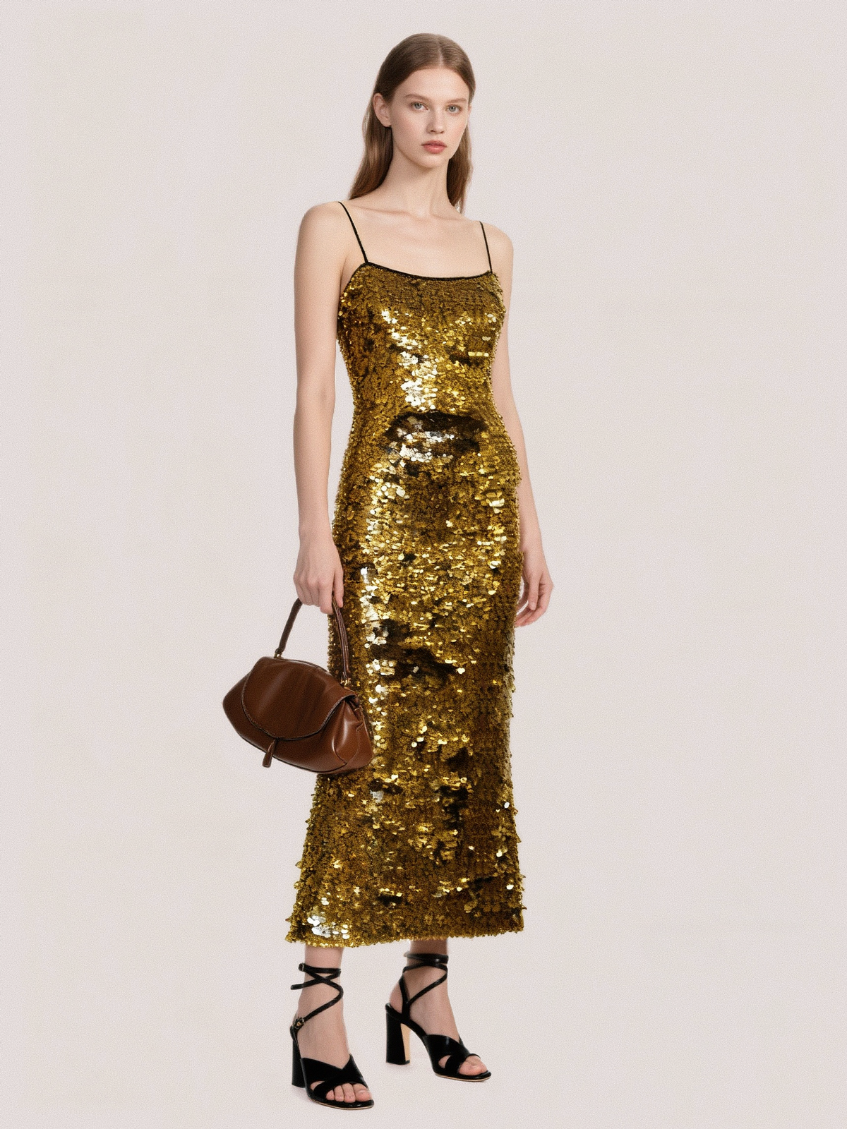 Gold Printed Sequin Maxi Dress - S01105000029