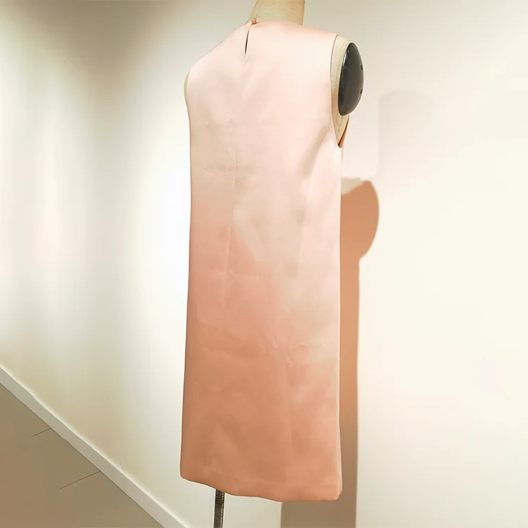 Pink Floral Embroidered Satin Shift Dress - S01105000044