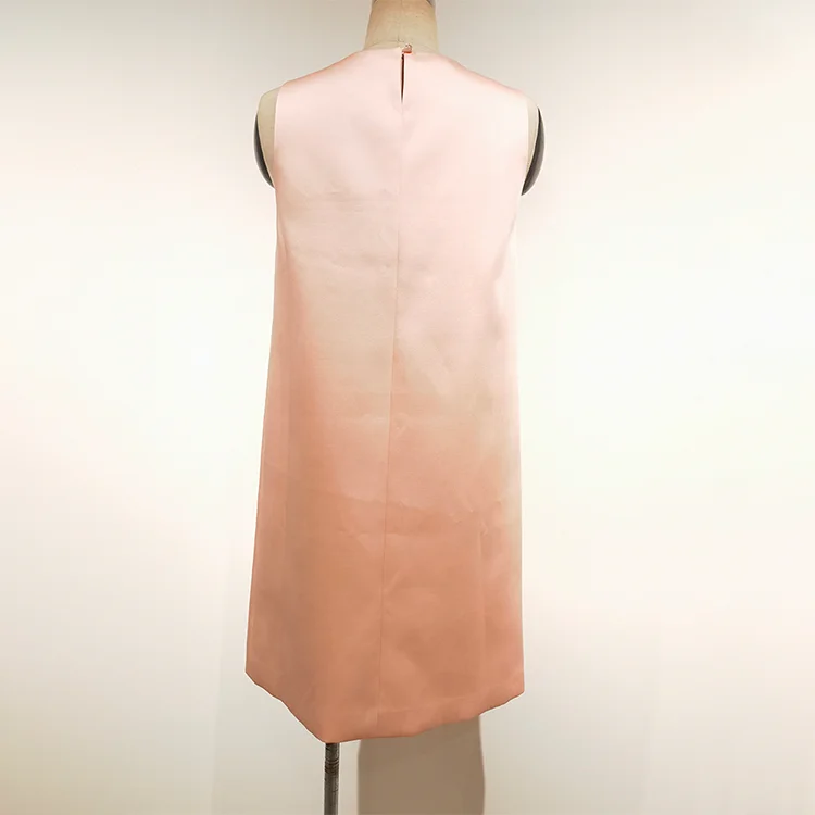 Pink Floral Embroidered Satin Shift Dress - S01105000044