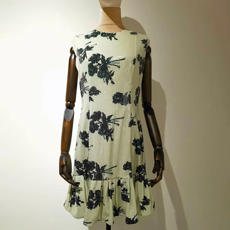 Retro Floral Sequin Mini Dress - S01105000047