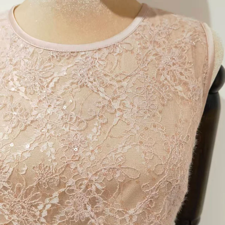 Blush Pink Sequin Lace Sheath Dress - S01105000055