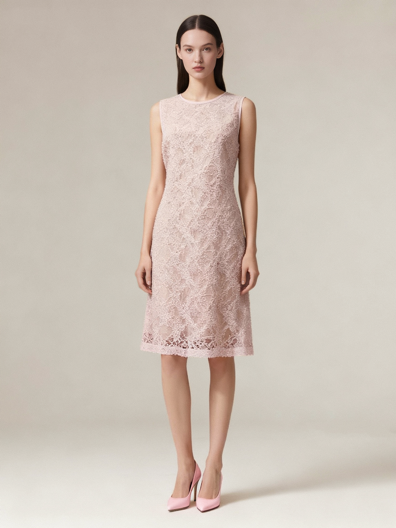 Blush Pink Sequin Lace Sheath Dress - S01105000055