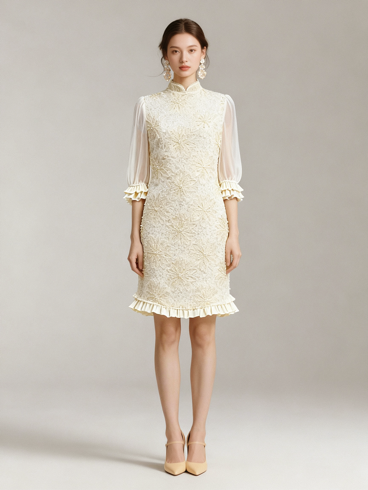Ivory Beaded Lace Dress - S01205000089