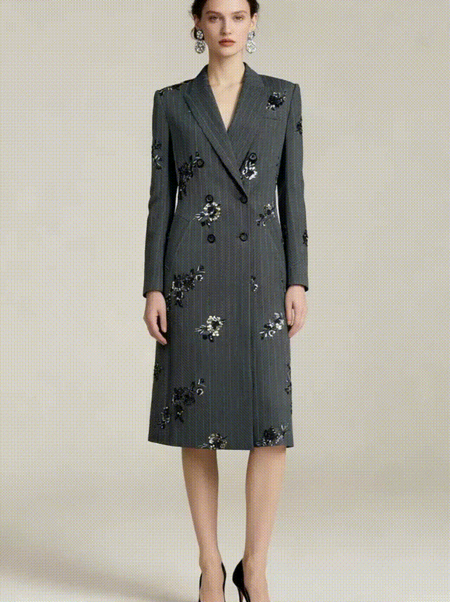 Pinstripe Sequin Long Coat - S01210000088