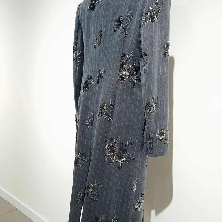 Pinstripe Sequin Long Coat - S01210000088