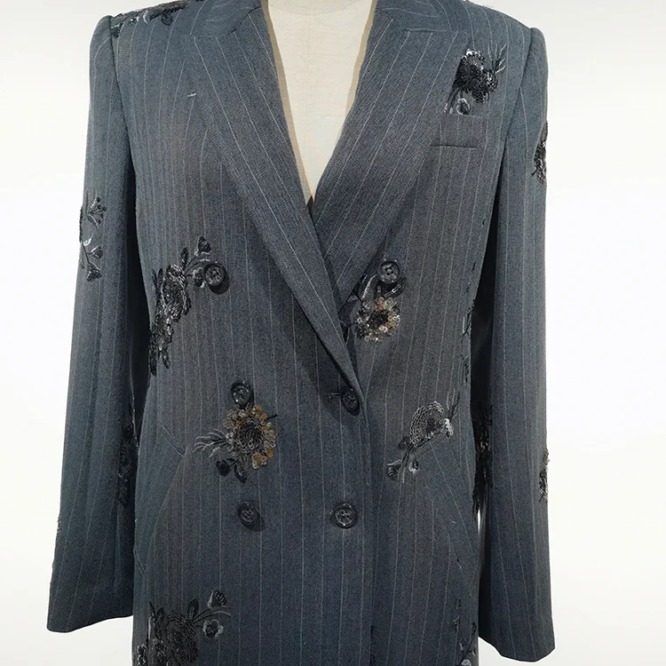 Pinstripe Sequin Long Coat - S01210000088