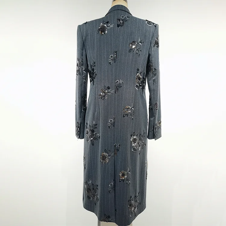 Pinstripe Sequin Long Coat - S01210000088