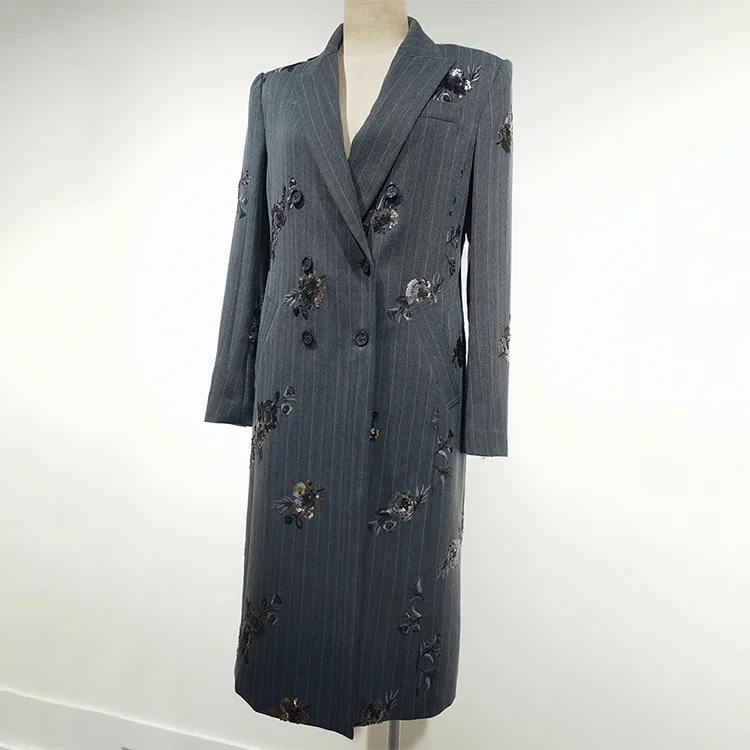 Pinstripe Sequin Long Coat - S01210000088