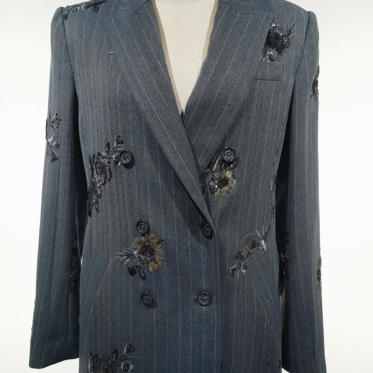 Pinstripe Sequin Long Coat - S01210000088