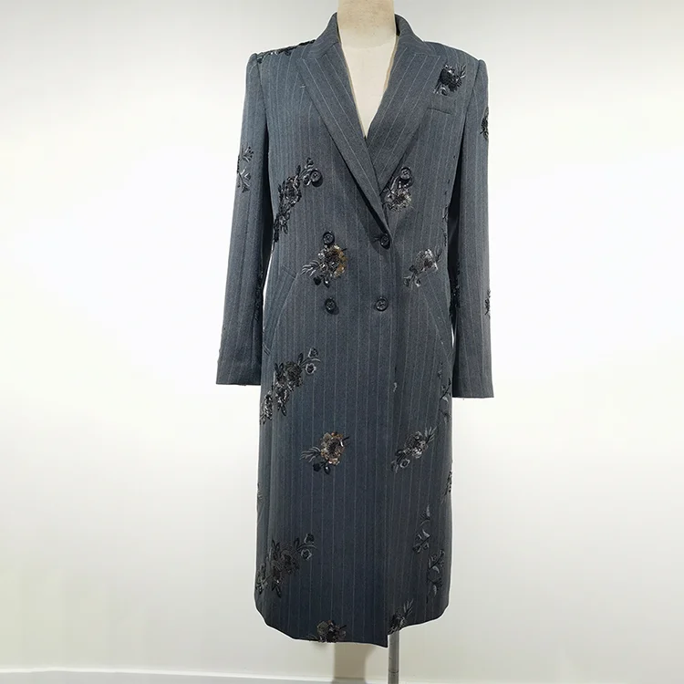Pinstripe Sequin Long Coat - S01210000088