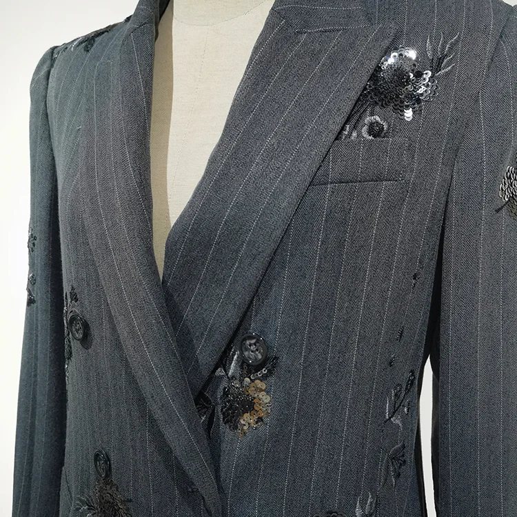 Pinstripe Sequin Long Coat - S01210000088