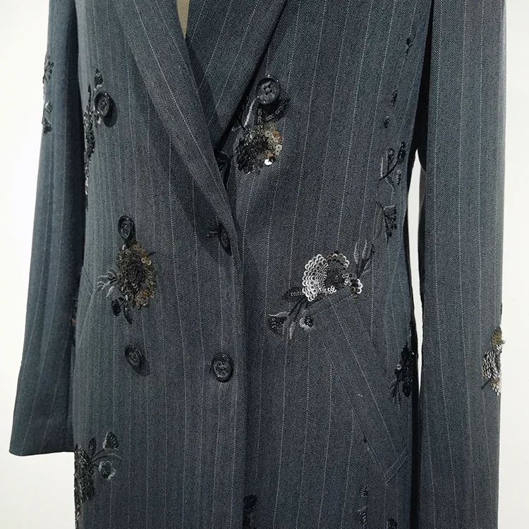 Pinstripe Sequin Long Coat - S01210000088