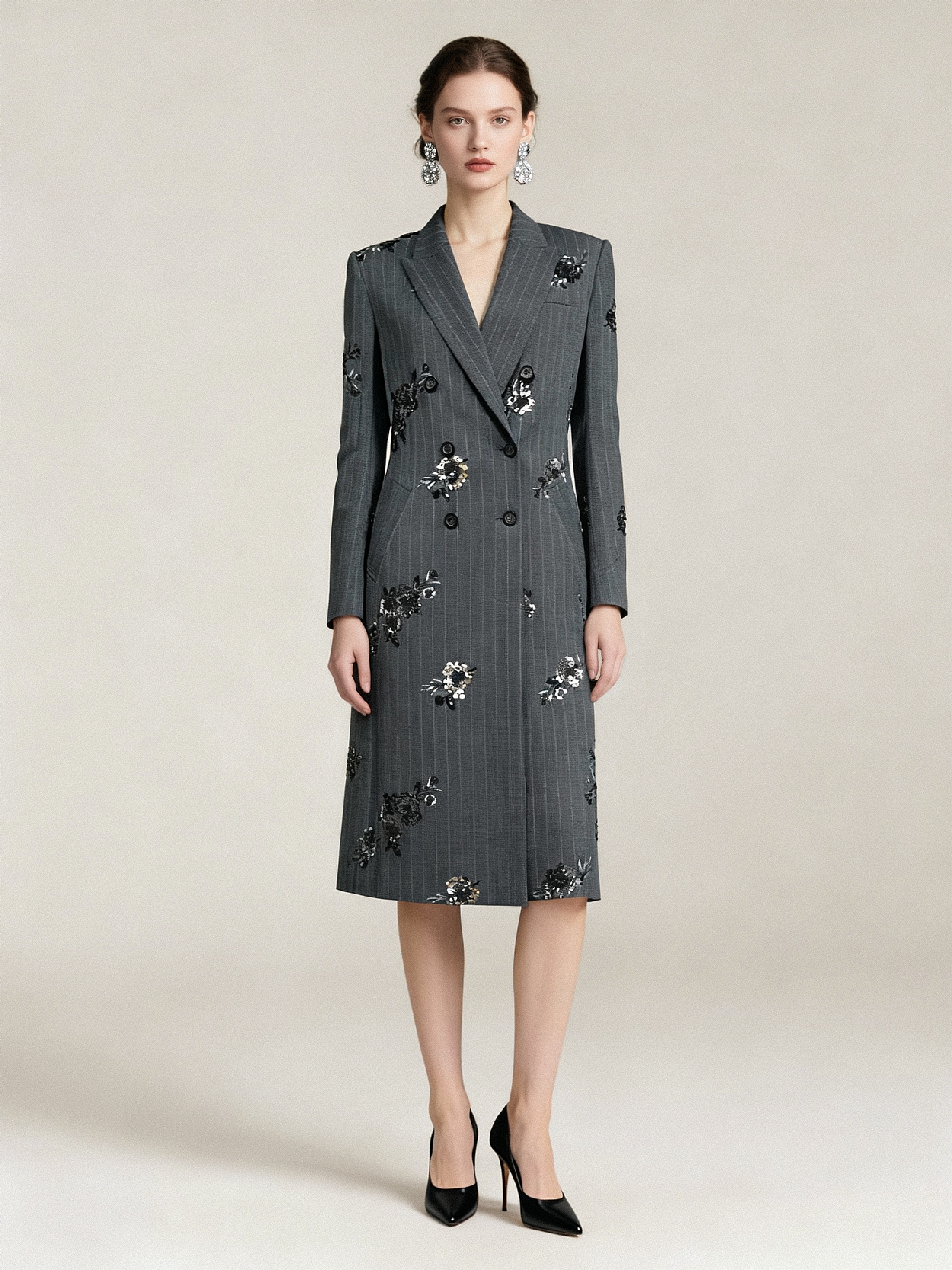 Pinstripe Sequin Long Coat - S01210000088