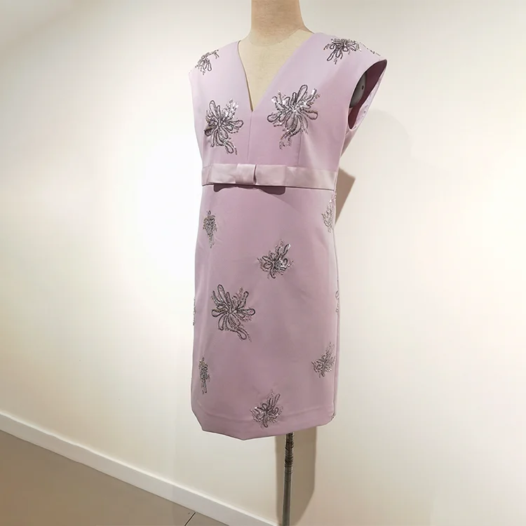 Beaded V-Neck Mini Dress - S01305000017