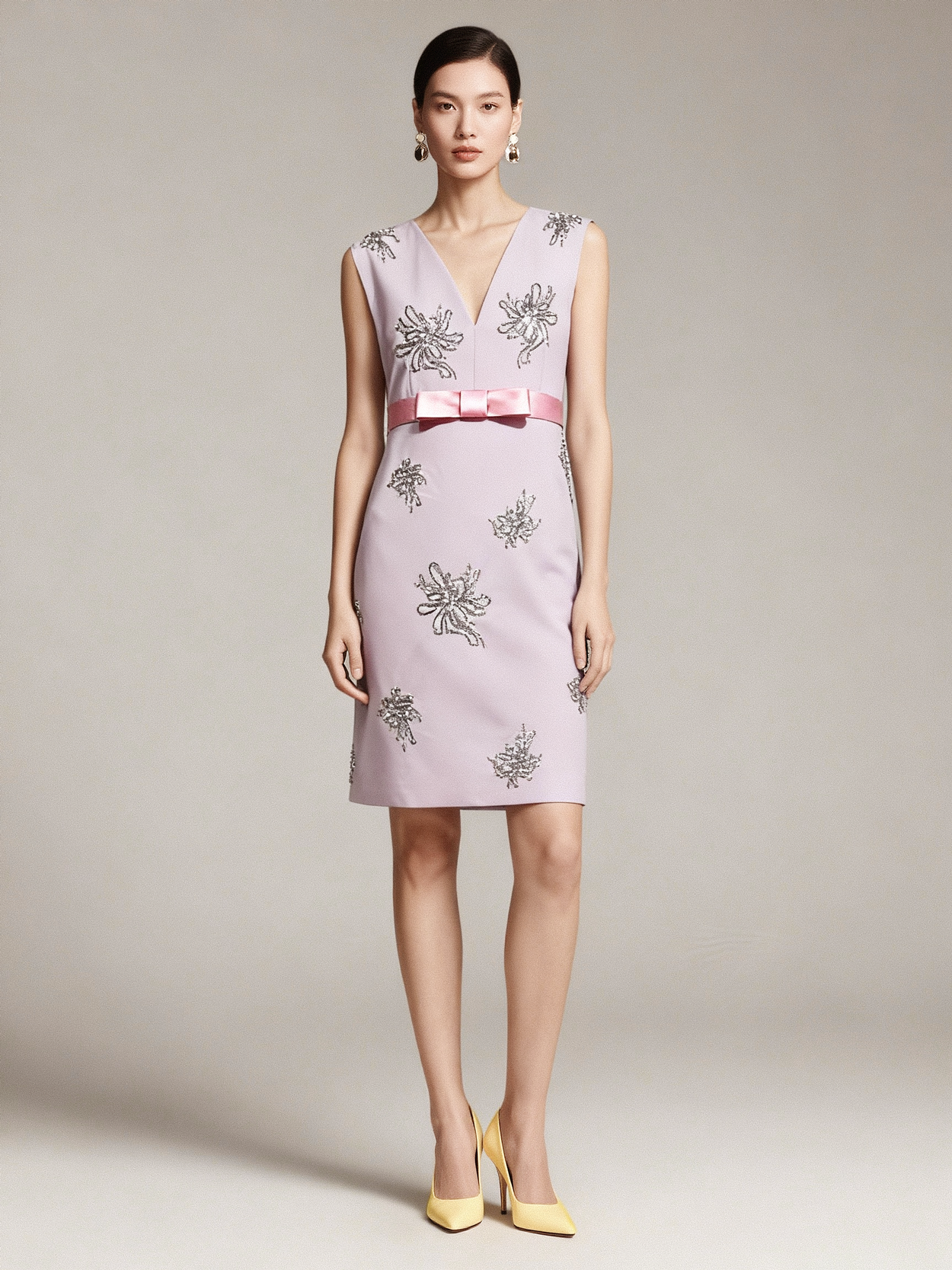 Beaded V-Neck Mini Dress - S01305000017