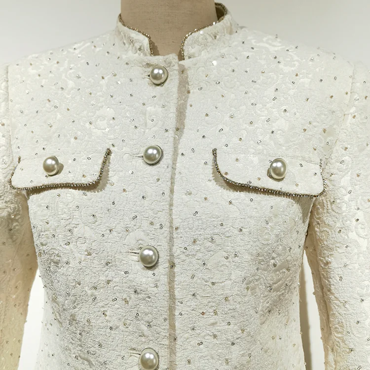 Beaded Lace Mandarin Collar Jacket - S01310000015