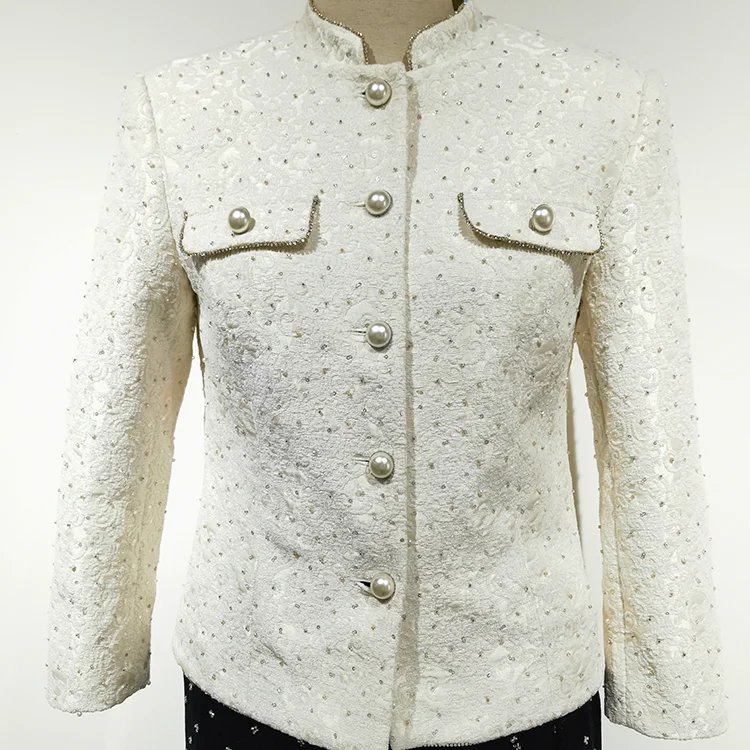 Beaded Lace Mandarin Collar Jacket - S01310000015