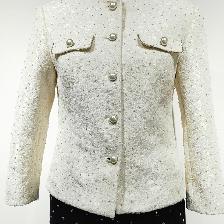 Beaded Lace Mandarin Collar Jacket - S01310000015