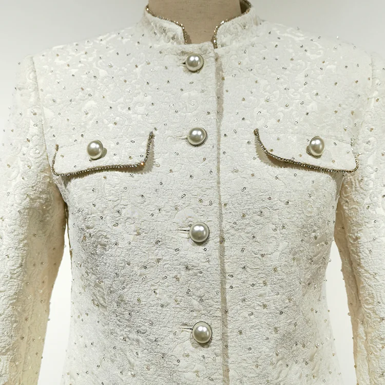 Beaded Lace Mandarin Collar Jacket - S01310000015