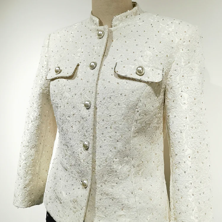Beaded Lace Mandarin Collar Jacket - S01310000015