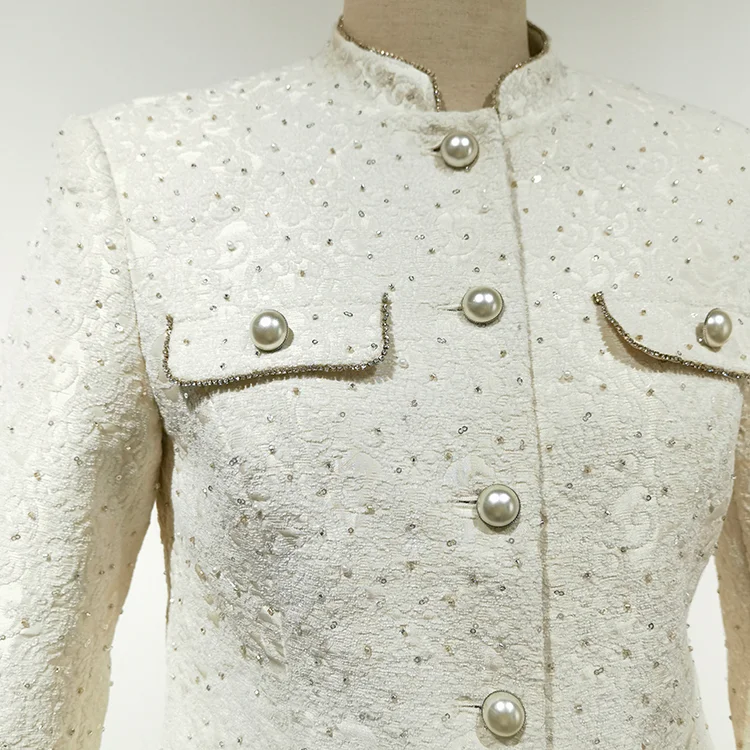 Beaded Lace Mandarin Collar Jacket - S01310000015