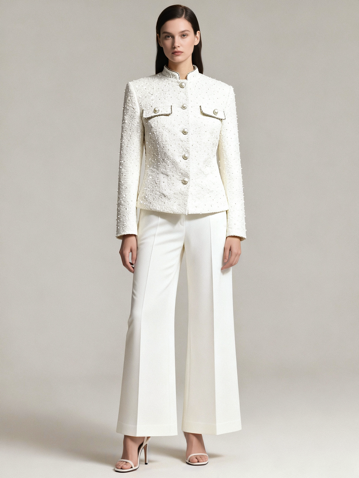 Beaded Lace Mandarin Collar Jacket - S01310000015