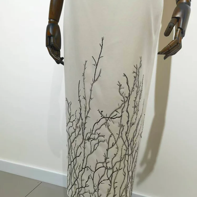 Hand-Beaded Organic Branch Top & Skirt Set - S01360000007 TOP