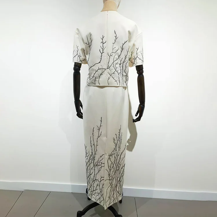 Hand-Beaded Organic Branch Top & Skirt Set - S01360000007 TOP