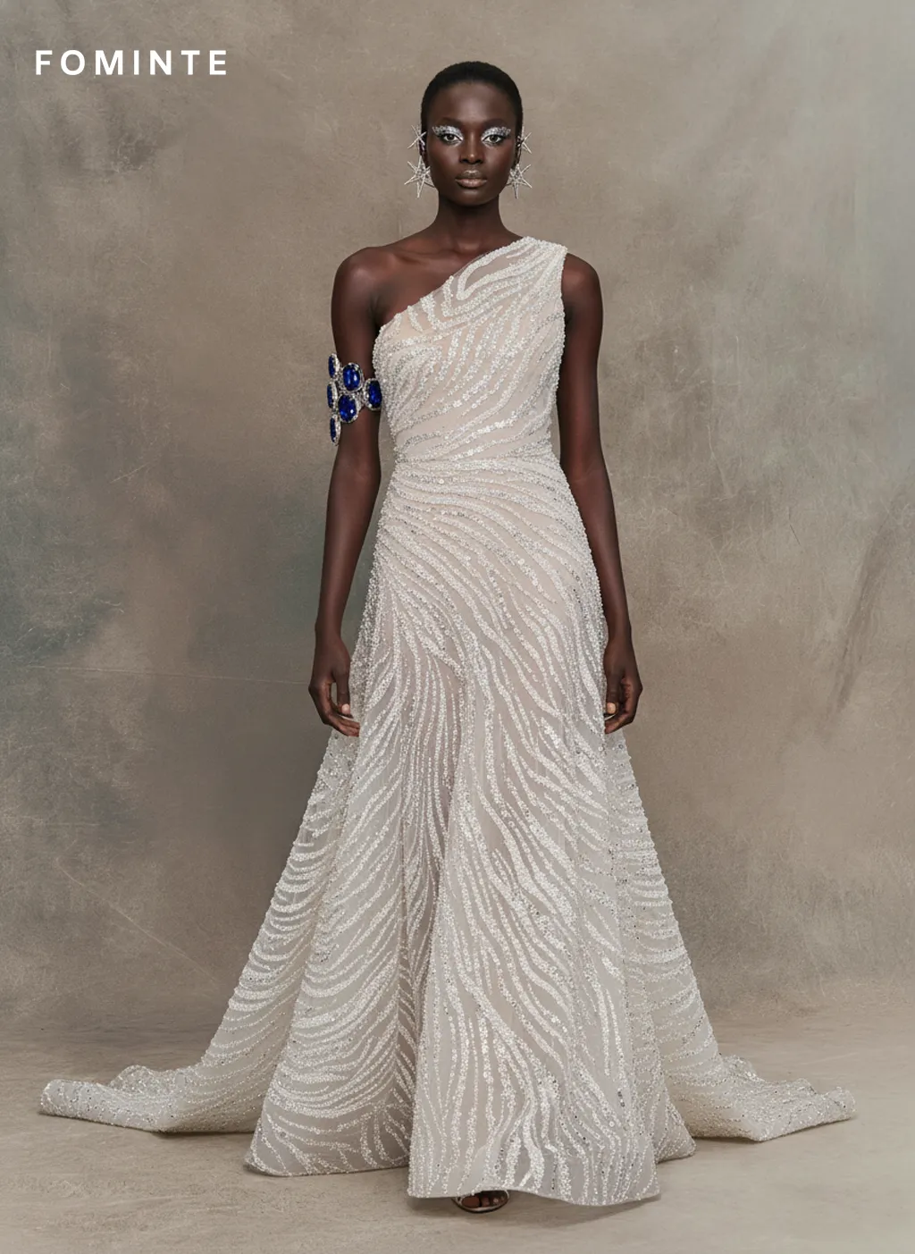 FT25-124 Modern Abstract Wave Beaded Lace for Glamorous Bridal Gowns