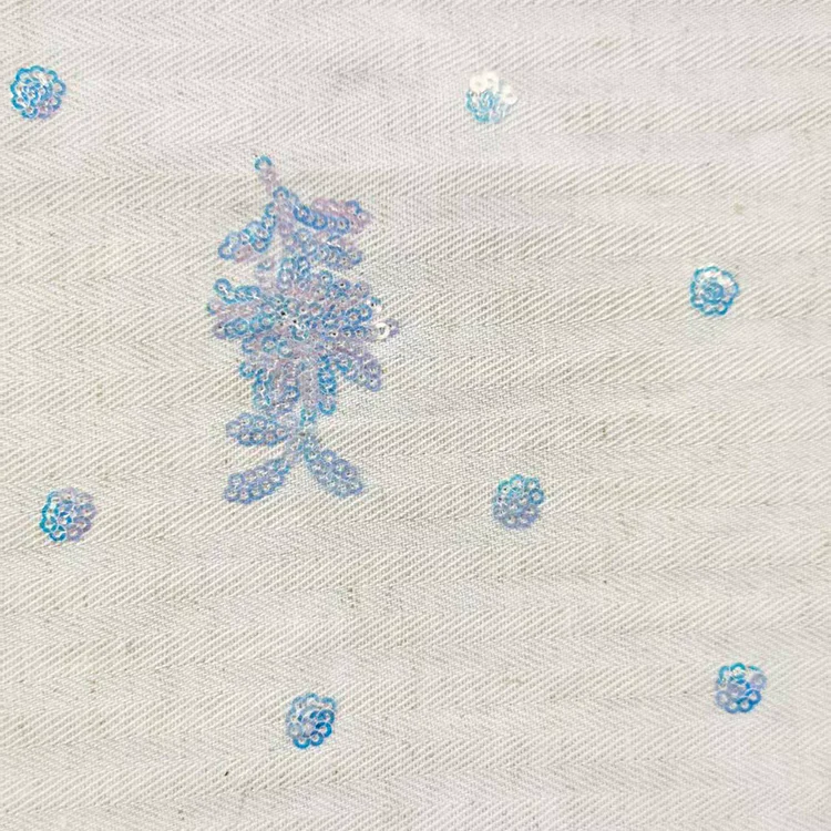 Iridescent Sequin Embroidered Tencel Blend Fabric - 006