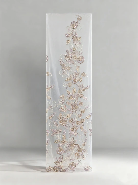 FT25-245: Opulent Feather Motif Sequin Fabric for Great Gatsby Style Gowns