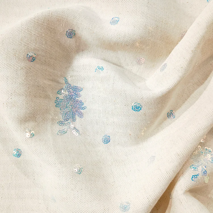 Iridescent Sequin Embroidered Tencel Blend Fabric - 006