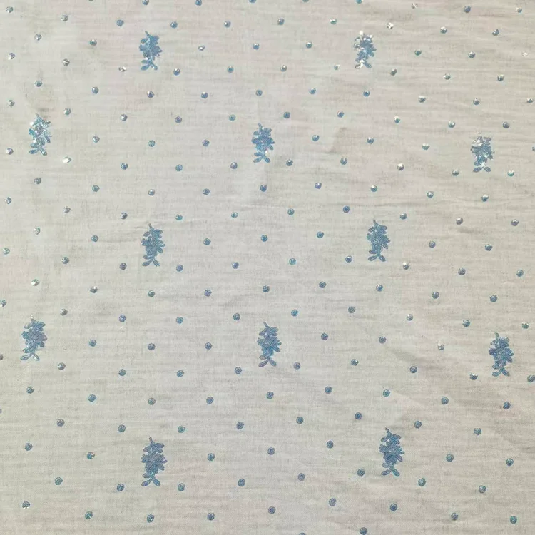 Iridescent Sequin Embroidered Tencel Blend Fabric - 006